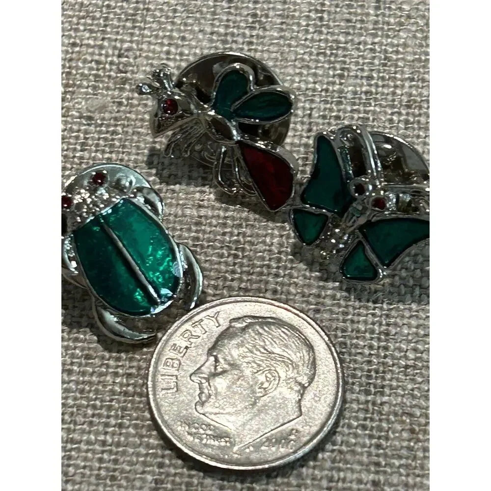3 Vintage Lapel Pin Bug Enamel Rhinestones Jewelry Insect Bug Brooch‎ NOS Lot #2